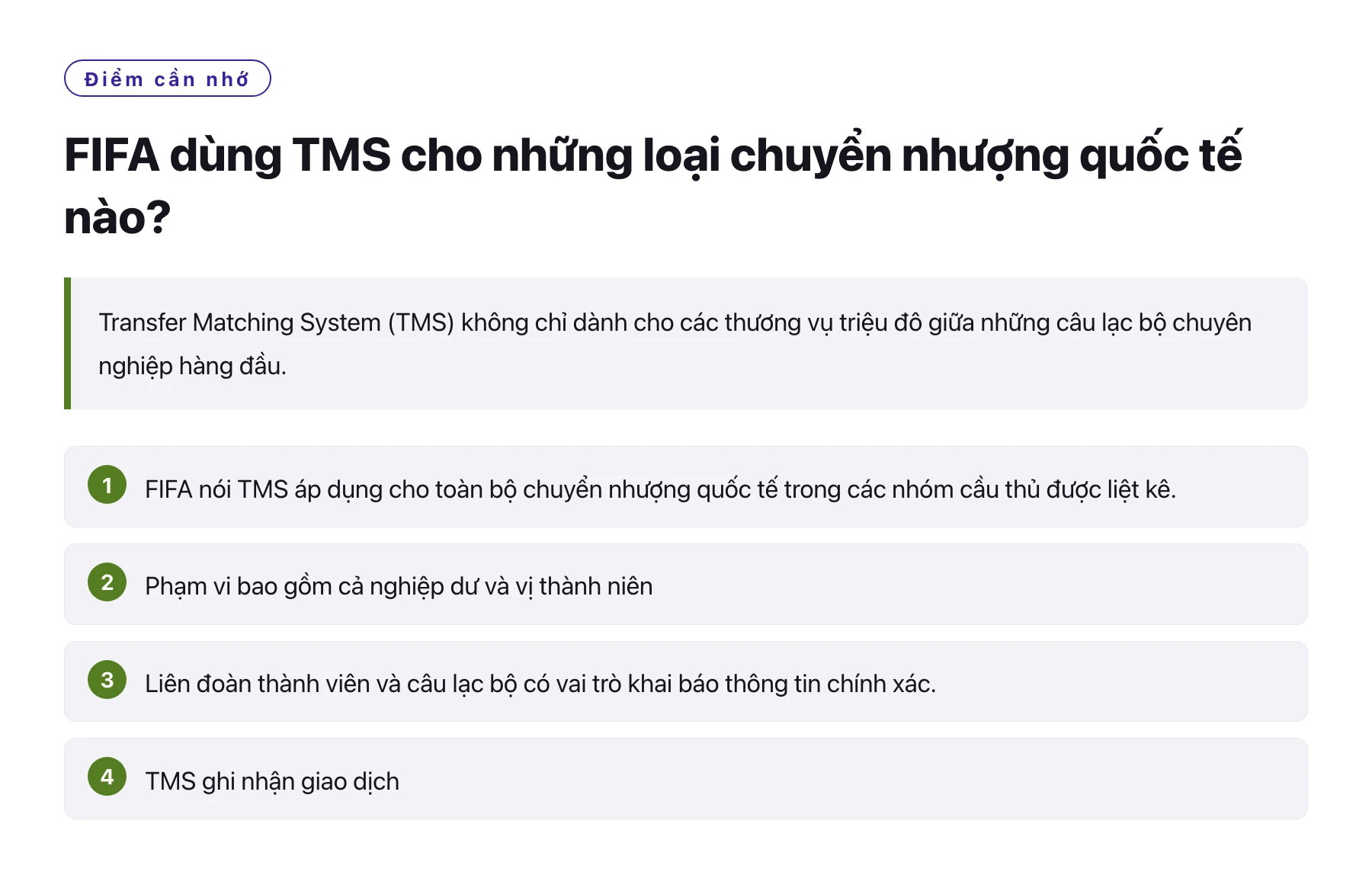 FIFA dùng TMS cho những loại chuyển nhượng quốc tế nào?——全文要点速览